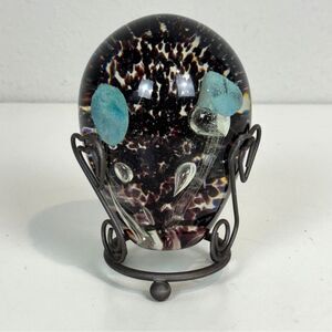 Vintage Handmade Hand-blown Art Glass Jellyfish Paperweight & Holder